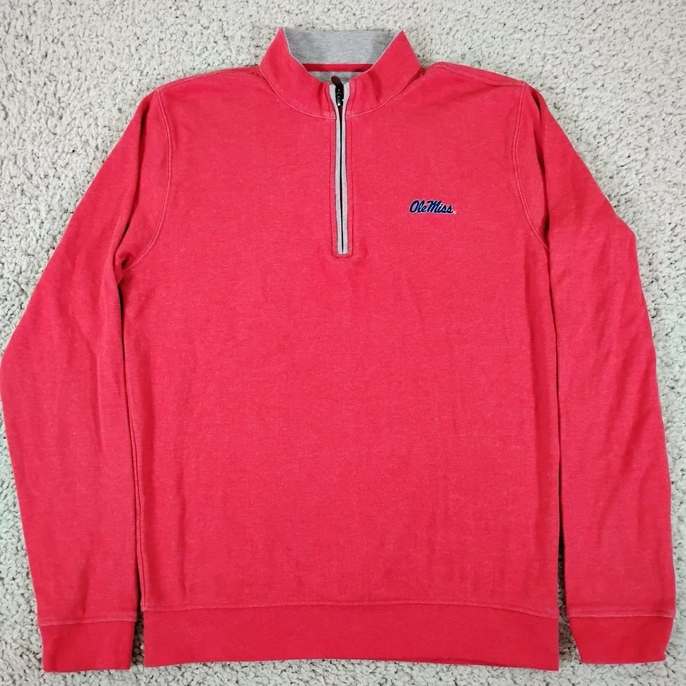 Ole Miss Rebels Johnnie O Sweater Mens Small Red Sully 1/4 Zip Sports Tri Blend